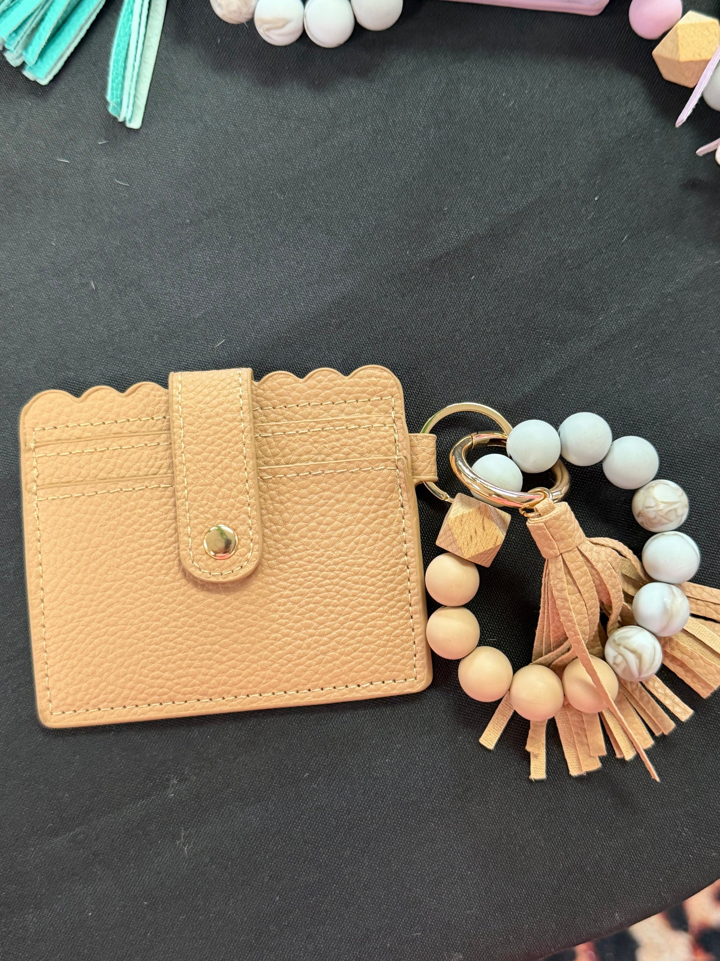 On The Go Wristlet (Tan purple & Teal)