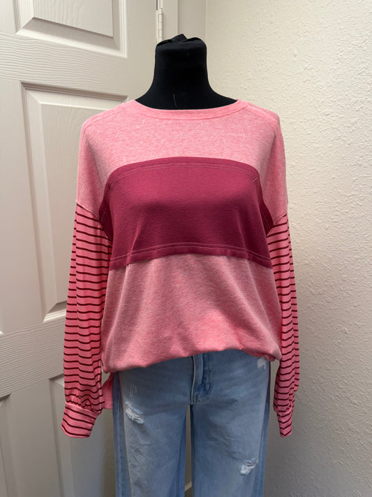 Casual Striped Long Sleeved Pink
