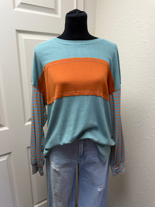 Casual Striped Long Sleeve Blue